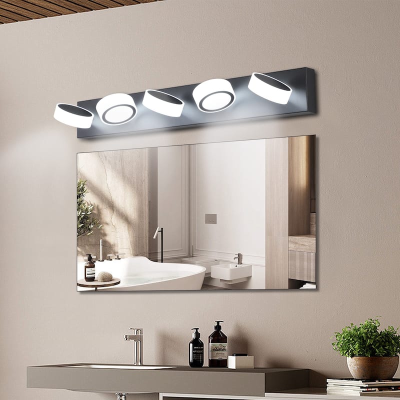 LED Modern Black 5-Light Vanity Lights Fixtures Over Mirror