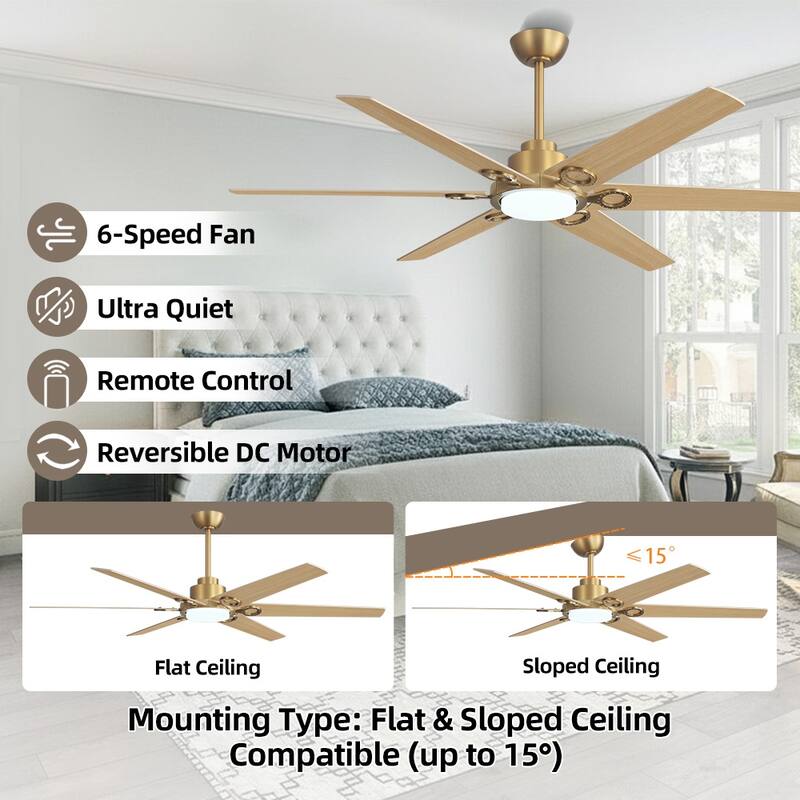 MLiAN 64 in. 6 Playwood Blade Dc Motor Indoor Downrod Gray Standard Ceiling Fan with Remote Integrated LED - 64''