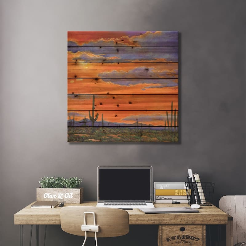 Saguaro Sunset Print On Wood by Johnathan Harris - Multi-Color