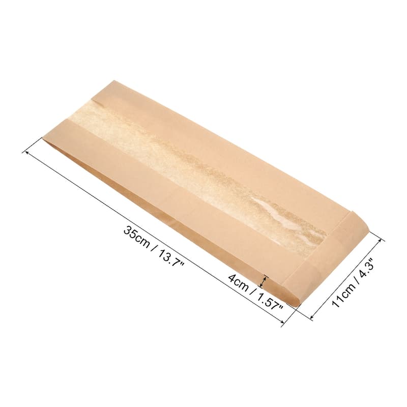 Kraft Bread Bags With Window 4x1.5x13 inches for Bakery Bread - Brown - 4"x 1.5"x 13"