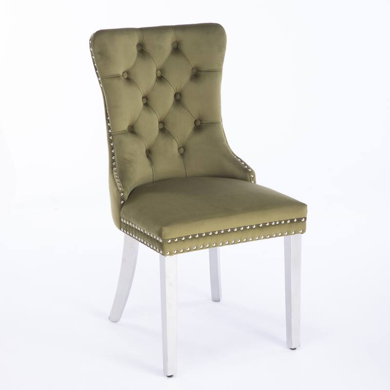 Modern, High-end Tufted Solid Wood Contemporary Velvet Upholstered Dining Chair Set of 2 - Green