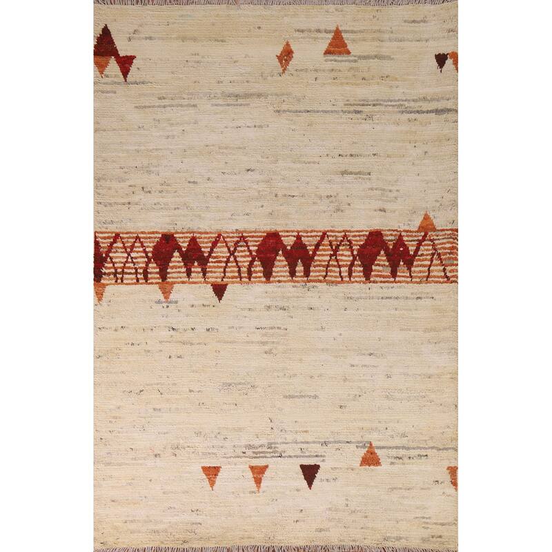 Hand Knotted Oriental 100% Wool Carpet Modern Tribal Beige & Ivories Moroccan Area Rug - 7' 10'' X 5' 8''