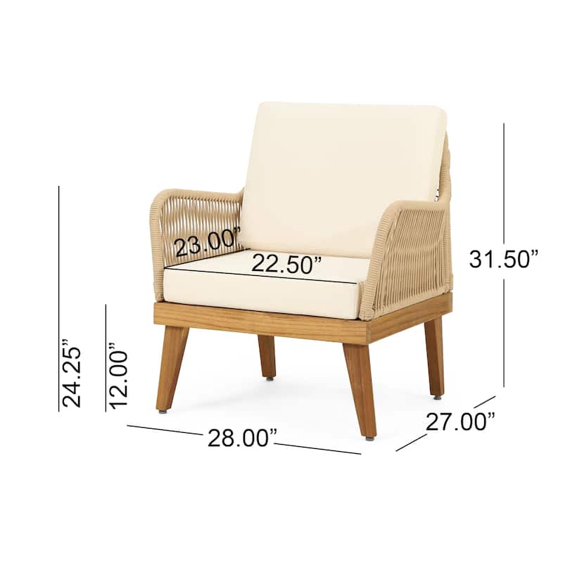 Annisa Acacia Wood and Rope Outdoor Club Chair with Cushions by Christopher Knight Home
