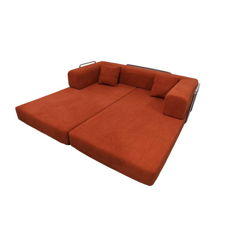 79" Tangerine Corduroy & Foam Double Sofa Bed with Soft Pillows