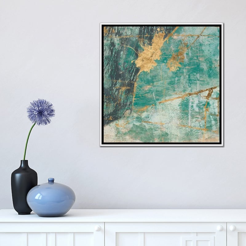 iCanvas "Teal Lace I" by Jennifer Goldberger Framed Canvas Print