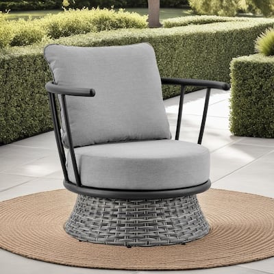 Giotto Dark Gary Wicker and Aluminum Outdoor Swivel Chair with Cushions