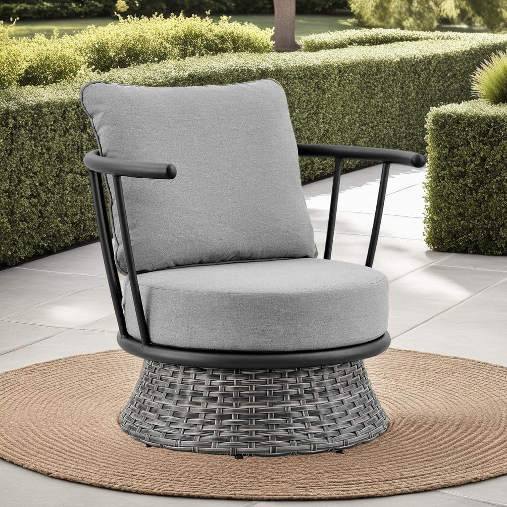 Giotto Dark Gary Wicker and Aluminum Outdoor Swivel Chair with Cushions