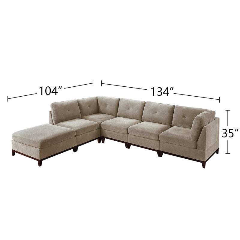 7 Piece Chenille Fabric Modular Sectional Sofa and Ottoman Set