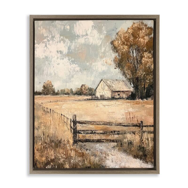 Stupell Fenced In Farm View Framed Floater Canvas Wall Art Design By Petal Prints Design - 25 x 31 - Brown