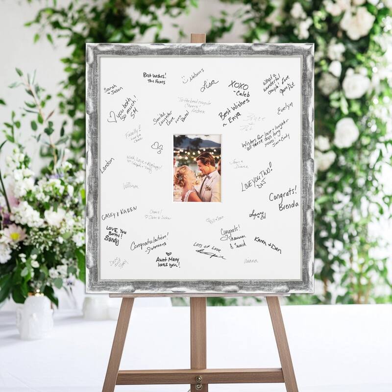Wave Signature Mat Picture Frame - Autograph Photo Frame Guest Book Alternative for Weddings, Graduations, or Retirement - 5x7