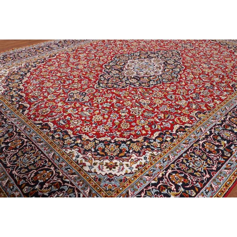 Red Floral Kashan Turkish Rug Machine-Made Carpet - 9'7" x 12'8"