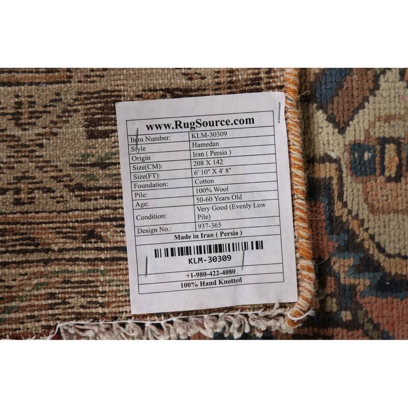 Pink Geometric Hamedan Persian Vintage Area Rug Handmade Wool Carpet - 4'8" x 6'10"