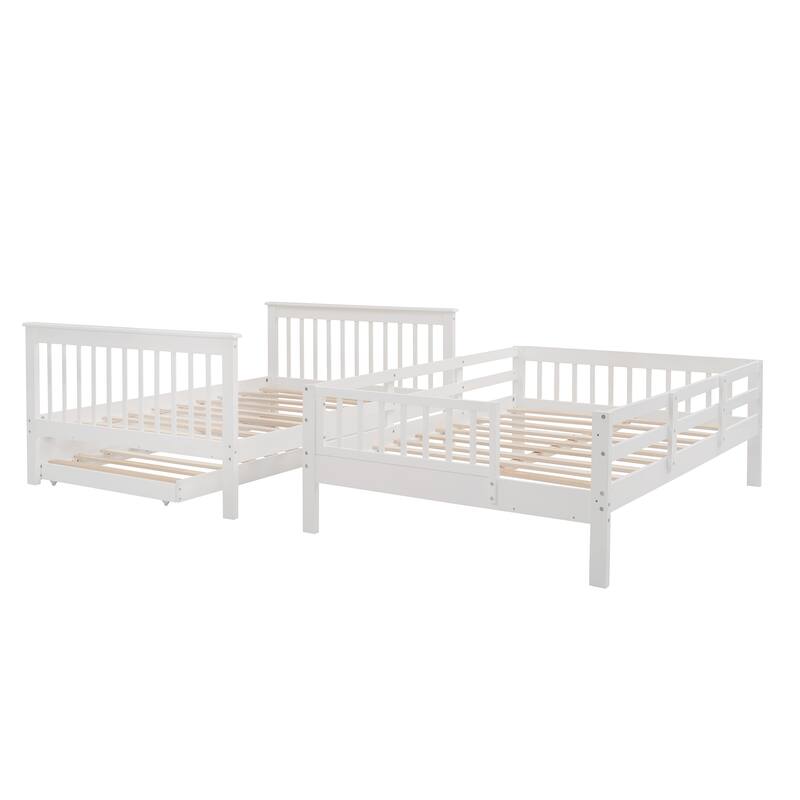 Stairway Full-Over-Full Bunk Bed with 1 Twin Trundle, 4 Open Shelves and Guard Rail