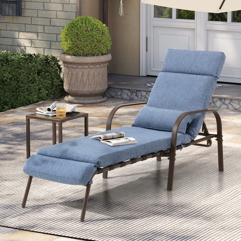 Outdoor Adjustable Patio Chaise Lounge Chair with Cushion Beach Poolside