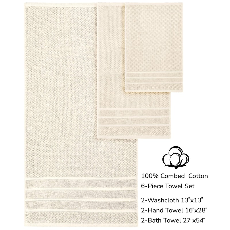 Feather and Stitch NY 650 GSM Premium Cotton 6 Piece Towel Set Super Absorbent Quick Dry Spa Quality