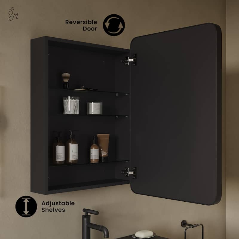 Pierre 20 X 30 Rectangle Recessed/Wall Mount Medicine Cabinet With Mirror In Matte Black - 20 x 30