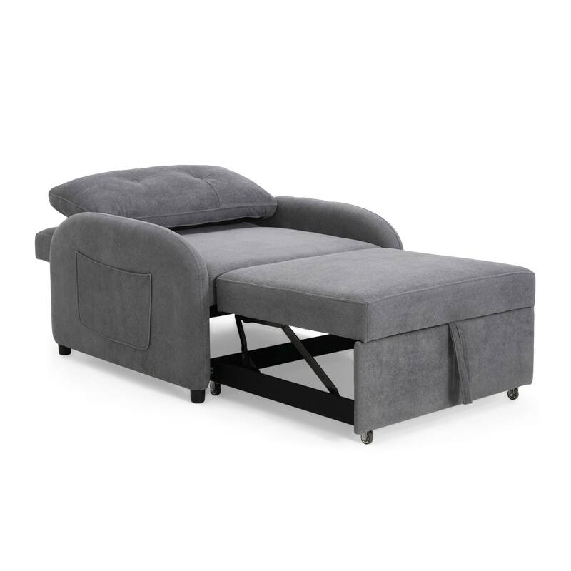 Cotton Linen 3-in-1 Sleeper Sofa Chair with Storage Pocket and Pillow
