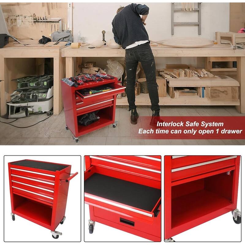 4-Drawer Rolling Tool Cart Storage Tool Box Cabinet Locked Organizer