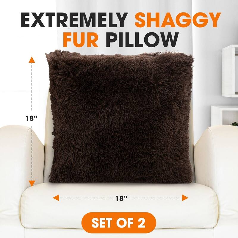Cheer Collection Super Soft Shaggy Long Hair Throw Pillows Set of 2 Plush Accent Cushions