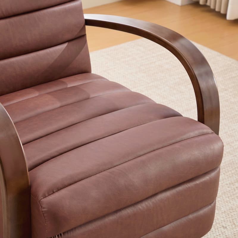 Modern Upholstered 360° Swivel Accent Chair with Solid Wood Armrests and Comfy Lounge Reading Chair, Single Sofa Armchair
