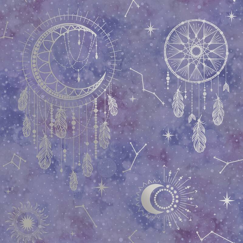 Dream Catcher Metallic Wallpaper – 396in x 20.8in - Purple and Silver