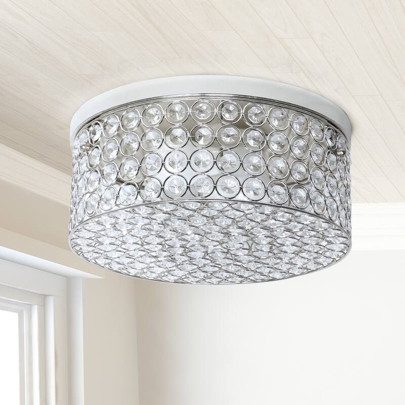 Round Flush Mount Light 12 Inch, 2 Light Chrome Ceiling Fixture Style