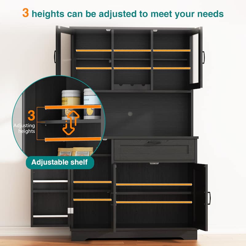 3-Door Storage Cabinet with Drawer & Adjustable Shelves - Freestanding Storage Organizer for Kitchen, Pantry, or Dining Room