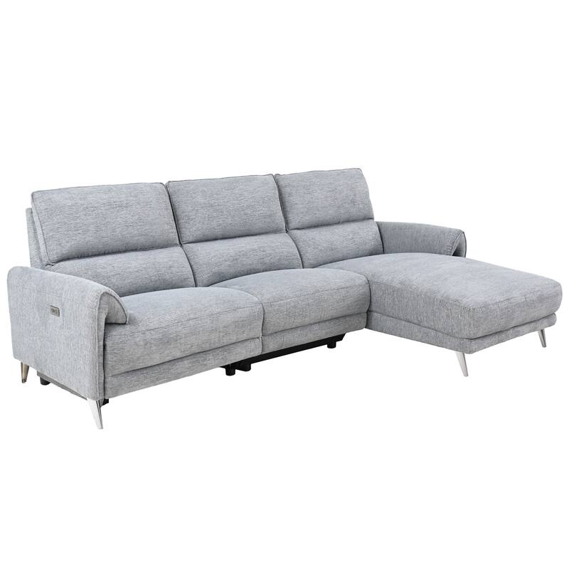Furniture of America Pirel Modern Chenille L-Shaped Sectional Recliner with Chaise and USB Ports