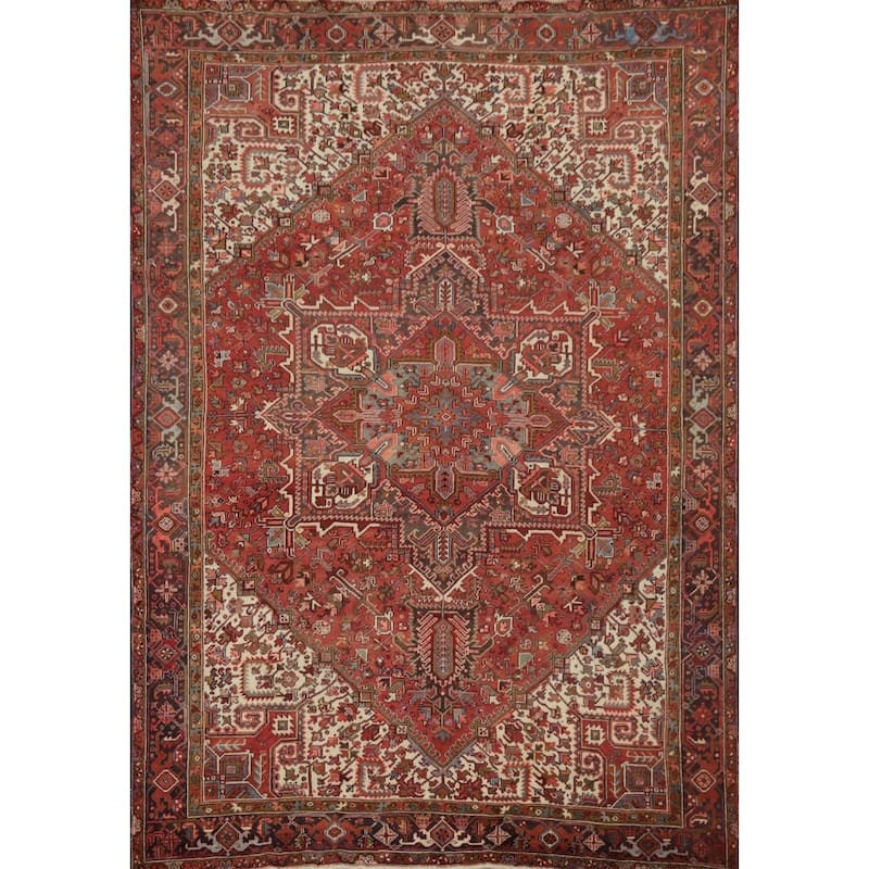 Hand Knotted Oriental 100% Wool Carpet Traditional Medallion Red Heriz Area Rug - 12' 8'' X 9' 11''