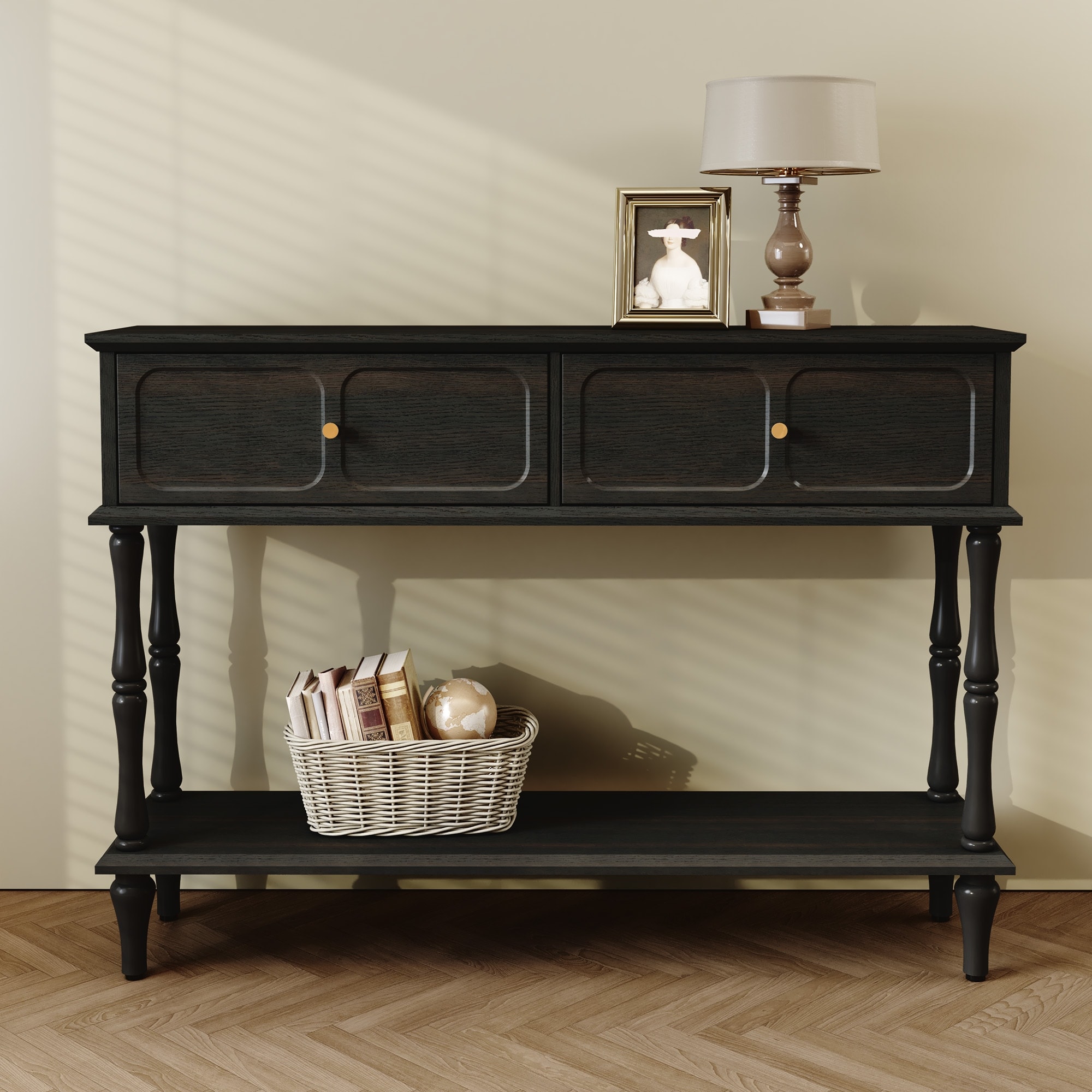 Mid-Century Console Table with 2 Doors for Entry and Living Room