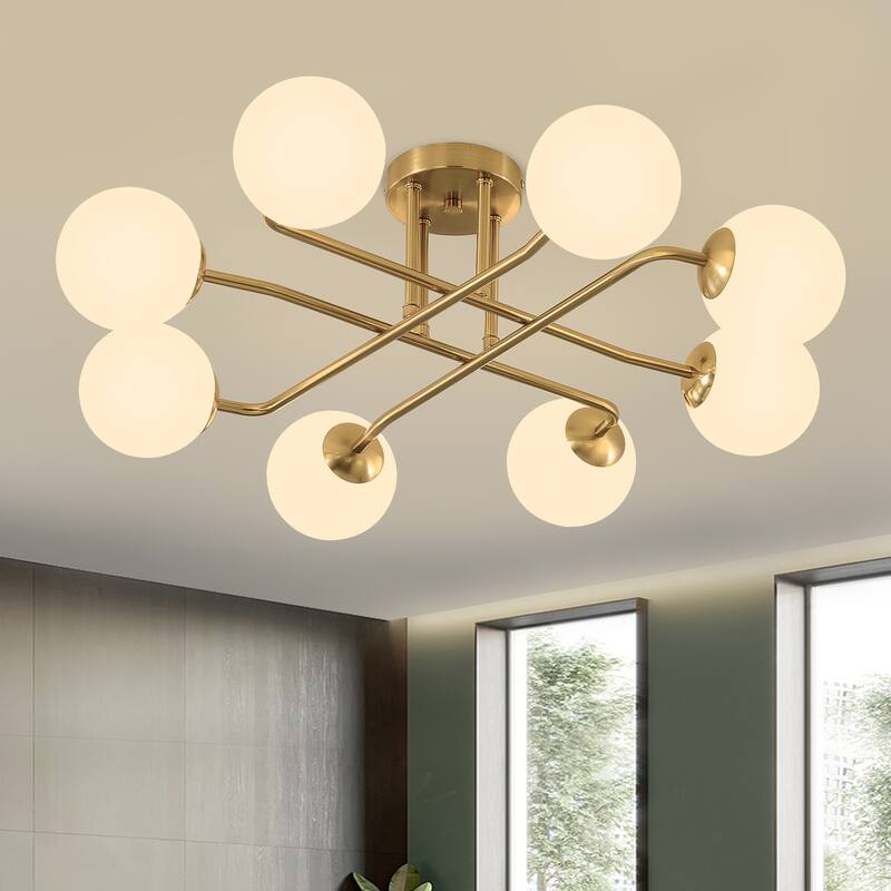 Retro - Modern Sputnik 8 - Light Semi - Flush Ceiling Light with Frosted Glass Spheres