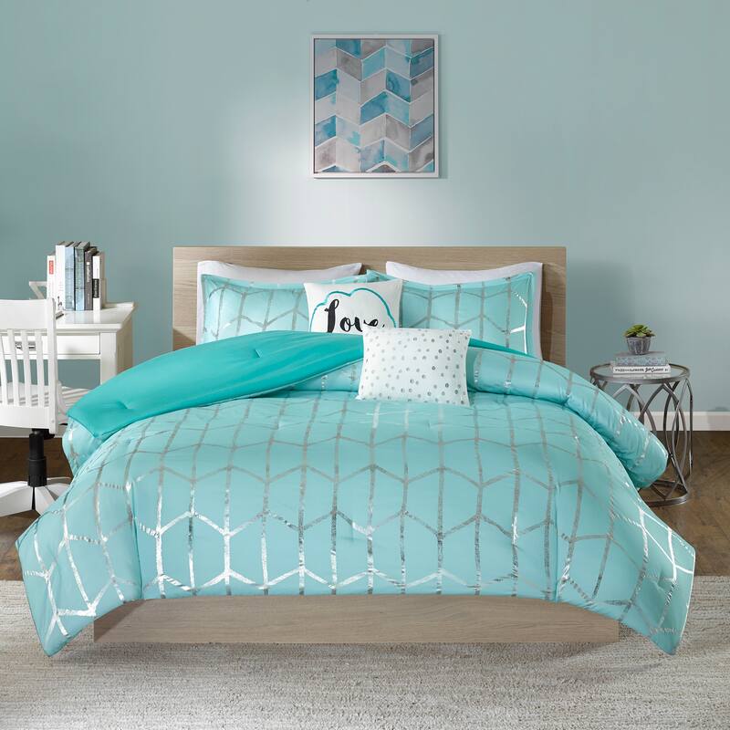 Intelligent Design Khloe 5-pc. Metallic Printed Comforter Set - Aqua/Silver - Full - Queen