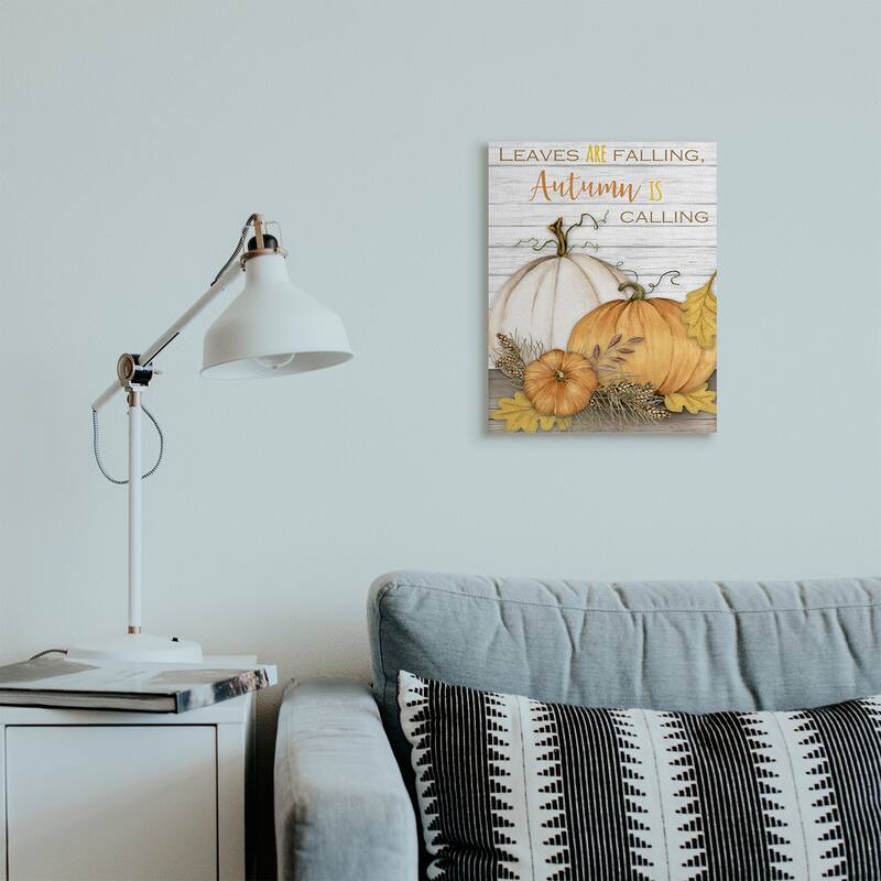 Stupell Leaves Falling Autumn Calling Quote Farm Harvest Canvas Wall Art