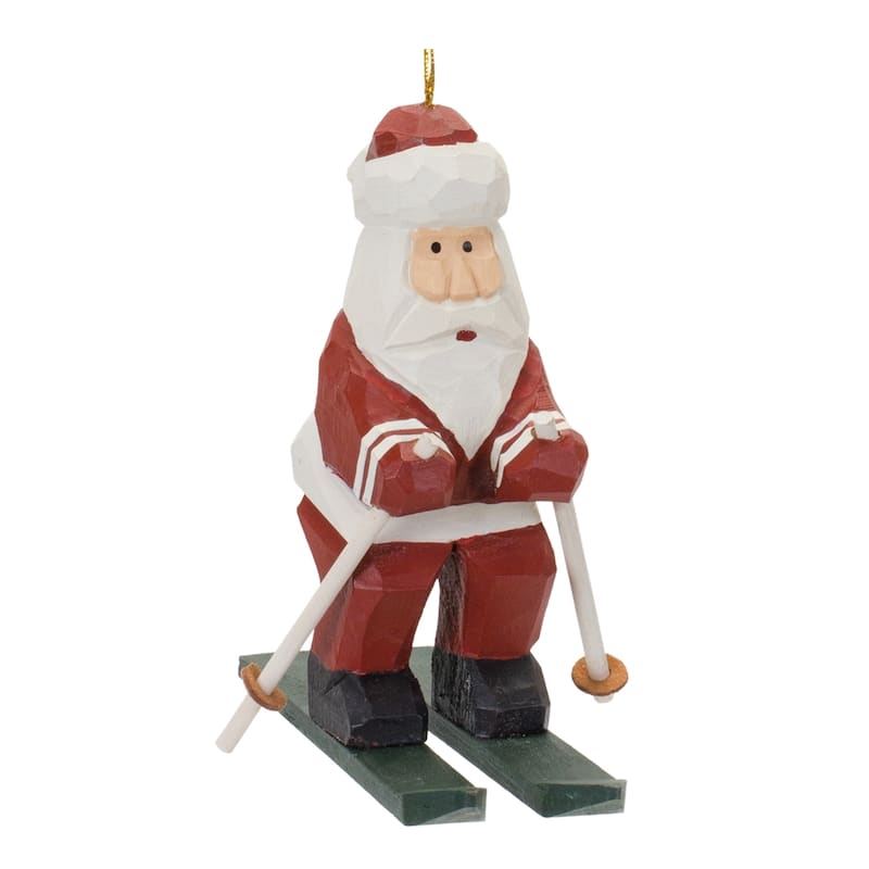 Set of 6 Santa on Ski Christmas Ornaments 5.25"