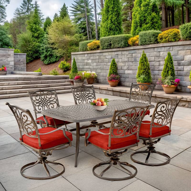 Hanover Traditions 7-Piece Dining Set in Red with 72 x 38 in. Cast-top Table