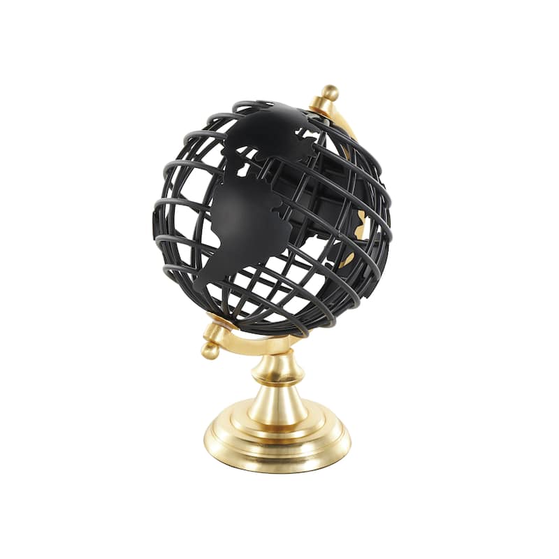 Aluminum Metal Open Framed Globe with Wire Exterior and Gold Base - Black - Roche River Decor
