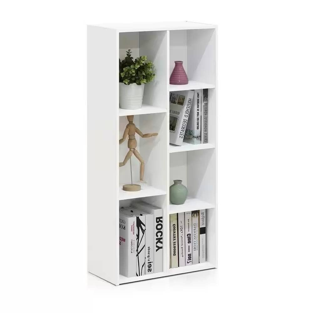 Modern 42-Inch Bookcase with Open Shelves in White Wood Finish