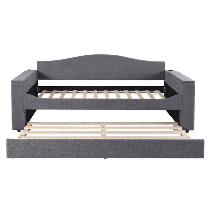 Twin Size Upholstered Daybed with Storage Armrests