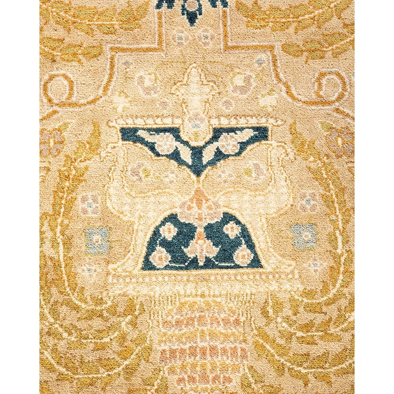 Overton Hand Knotted Wool Vintage Inspired Traditional Mogul Yellow Area Rug - 9' 1" x 12' 5"