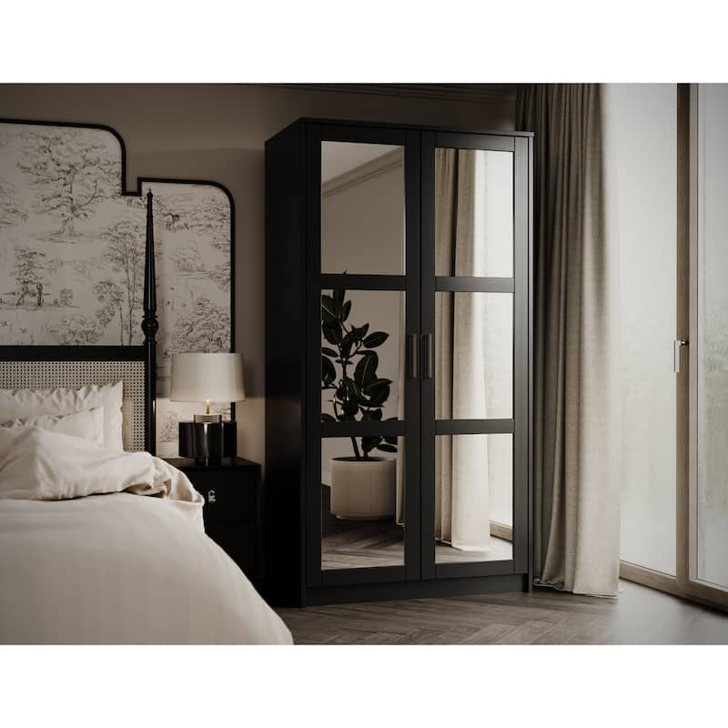 Palace Imports 100% Solid Wood 2-Door Urban Wardrobe Armoire with Solid and Mirrored Doors