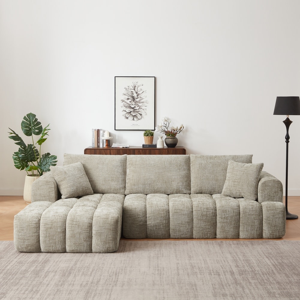 Set of 2 Chaise Lounge, Chenille L-shaped Sectional Sofa with Pillows