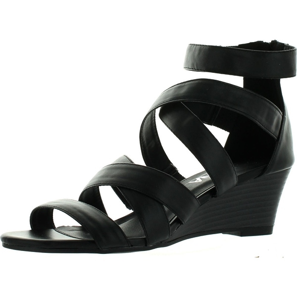 black criss cross wedge sandals