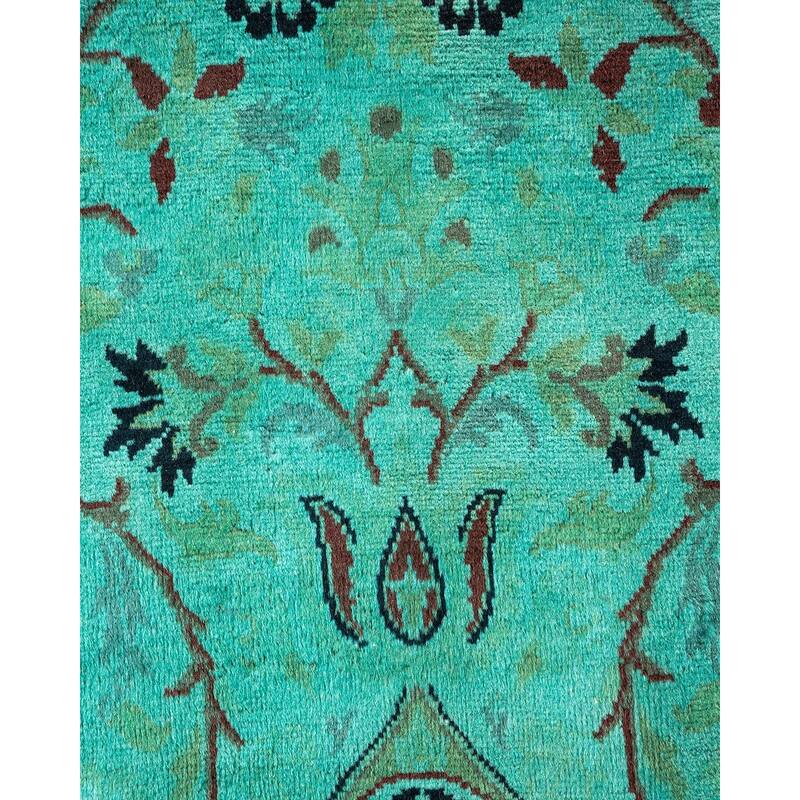 Overton Hand Knotted Wool Vintage Inspired Modern Contemporary Overdyed Green Area Rug - 10' 1" x 14' 2"