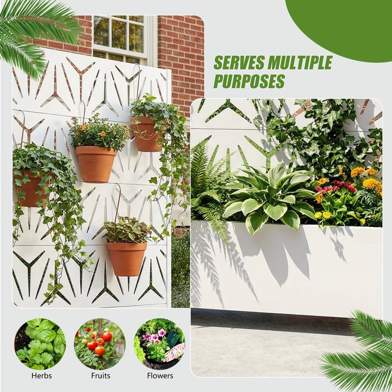 Metal Galvanized Planter Box with Trellis Privacy Screen Lockable Wheels