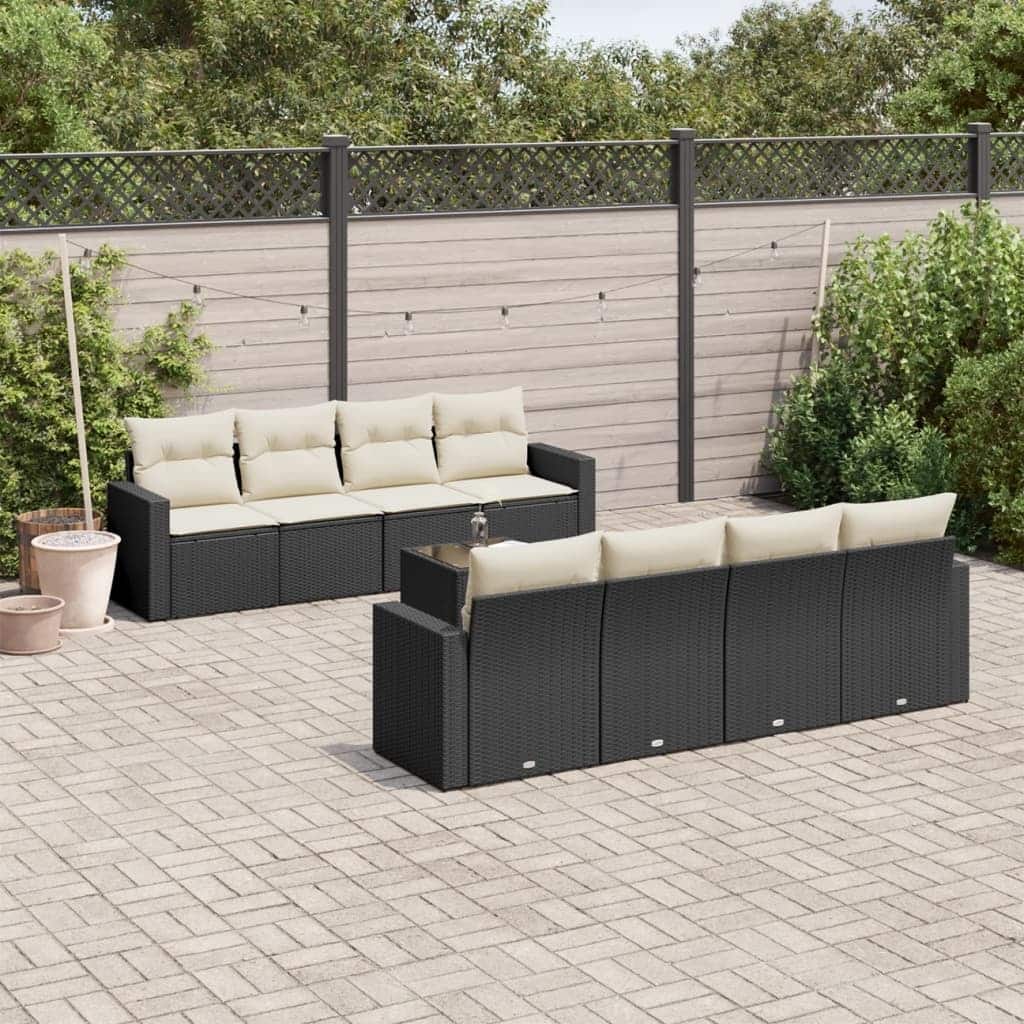 vidaXL Patio Sofa Set with Cushions Outdoor Furniture 9 Piece Poly Rattan - 40.2 x 14.6 x 16.5 (W x D x H)