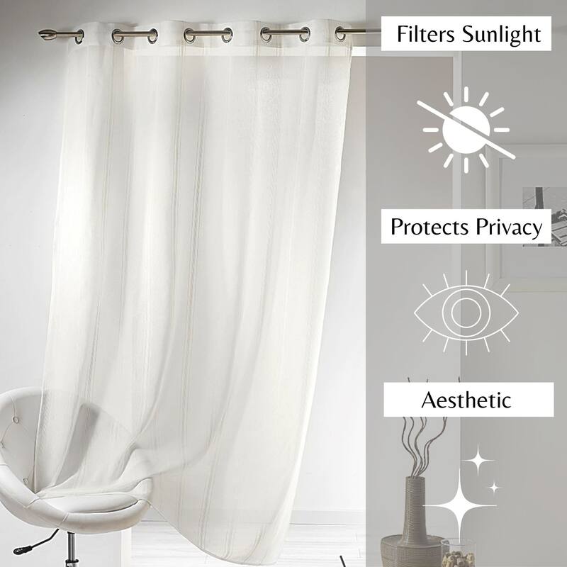 Sheer Curtain Extra Wide Window Panel with Stripes Light & Airy Drapery