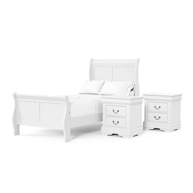 Furniture of America Mayday Traditional Kids Solid Wood 3-Piece Bed and 2 Nightstand Bedroom Set