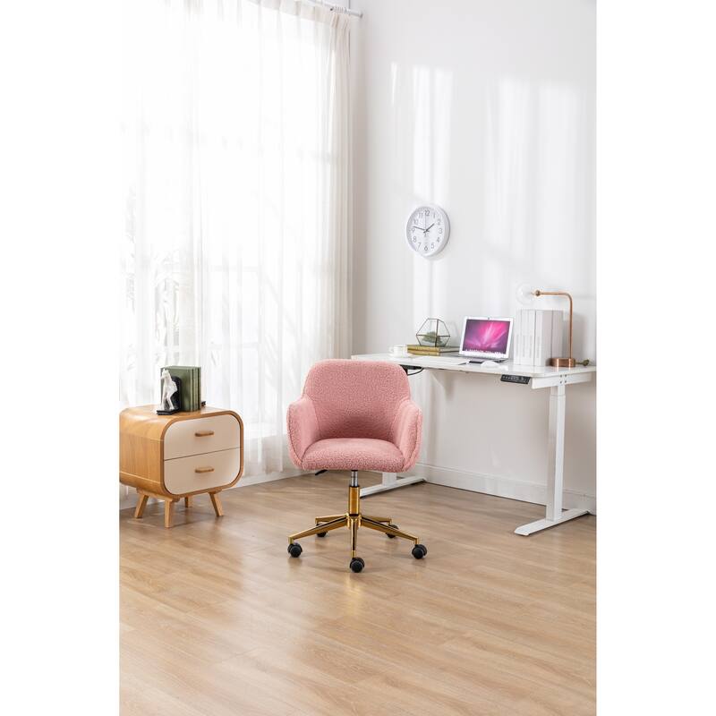 Teddy Fabric Home Office Chair with Metal Legs, Swivel Task Chair with Wheels, Upholstered Armchair with Adjustable Height - N/A