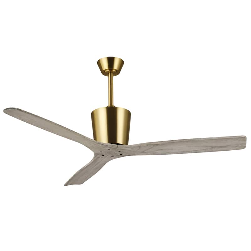 54" Modern Gold Solid Wood 3-Blade Outdoor Ceiling Fan without Light