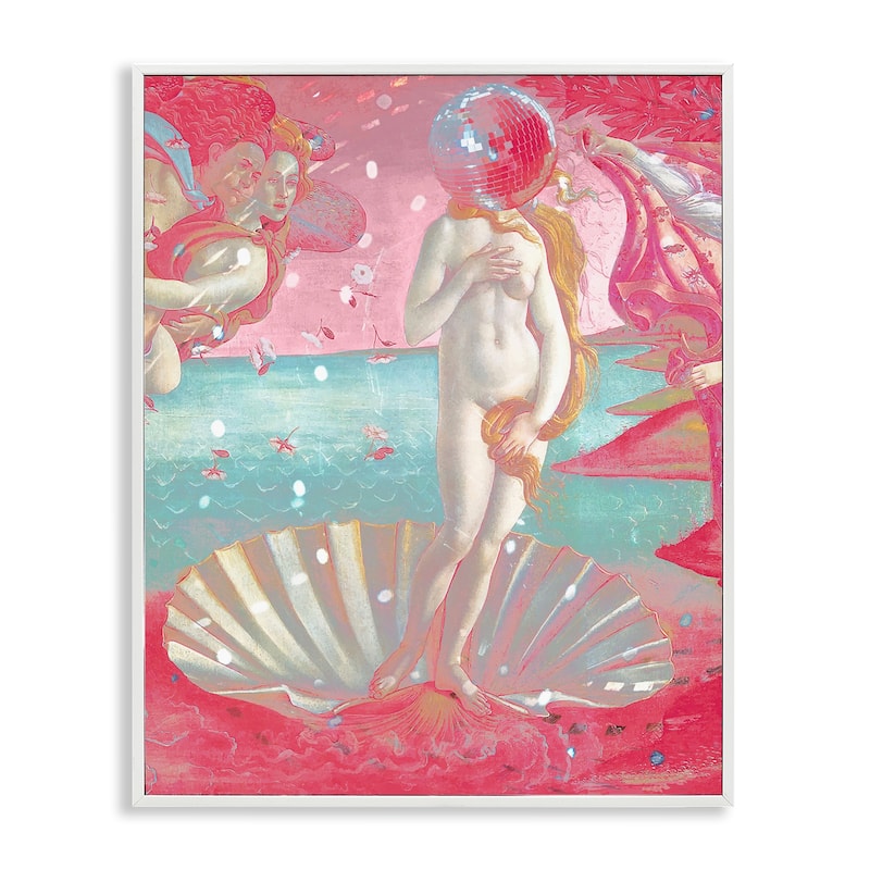 Stupell Chromatic Disco Venus & Clamshell Framed Giclee Art Design By Lil' Rue - 11 x 14 - White